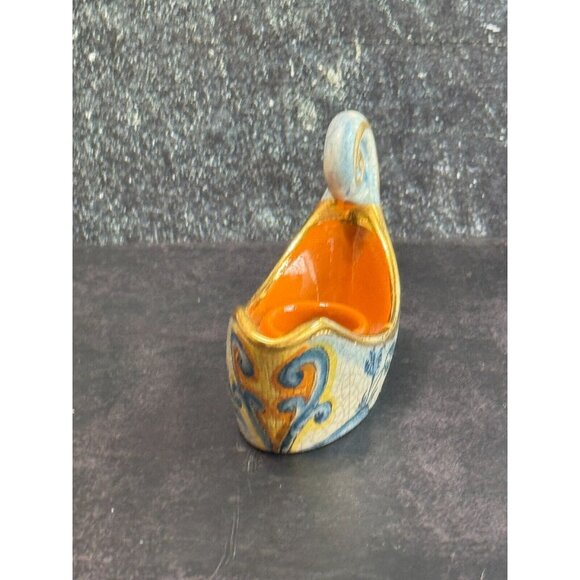 Vintage Veneto Flair Candlestick Signed 1976 Italian Ceramic Scroll Design - Picture 5 of 9